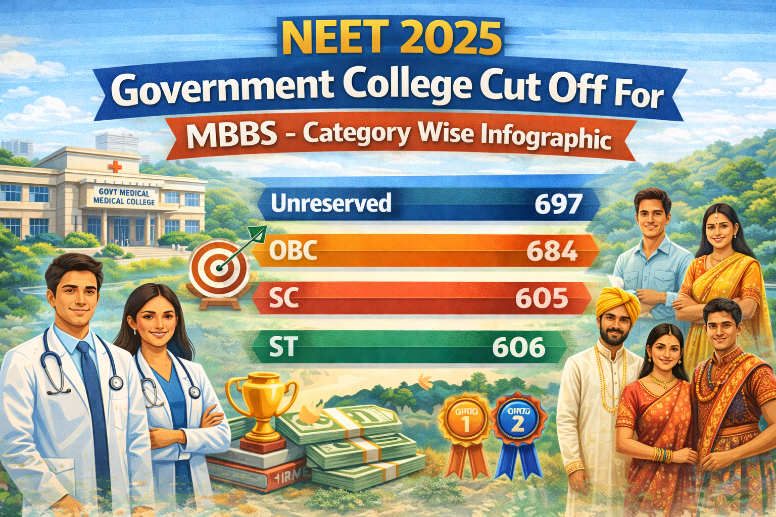 NEET 2025 Government College Cut Off For MBBS – Category Wise Infographic